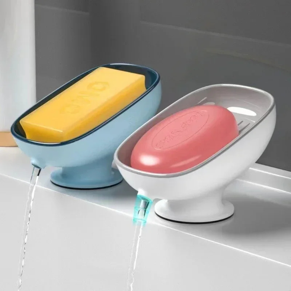 Bathroom Soap Holder, Super Suction Cup Soap Dish, Soap Container, Kitchen Sponge Holder with Drain Water