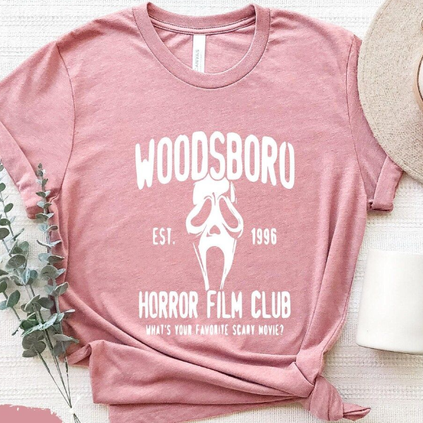 Woodsboro Horror Film Club Shirt Scary Movie Fan Graphic Tee Halloween Gift