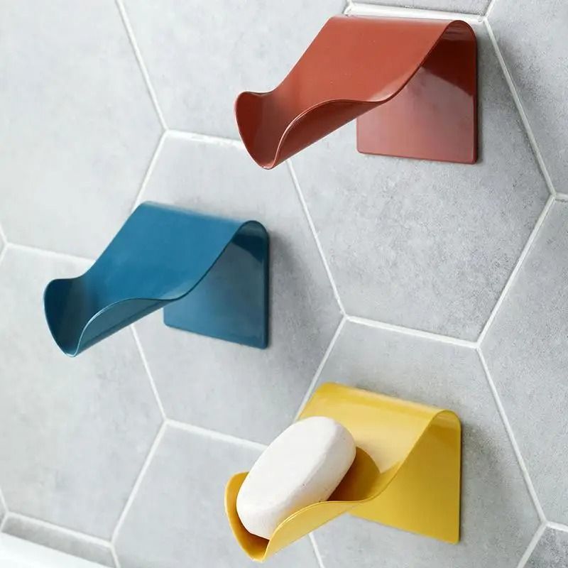 Wall Mounted Plastic Self Adhesive Bathroom Soap Holder With Drain