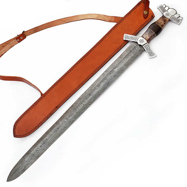 Handmade Damascus Steel Rat Tail Valhalla Rising Sword
