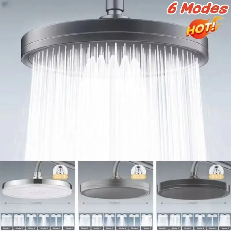 Large Rainfall Shower Head 6 Mode High Pressure Bathroom Faucet