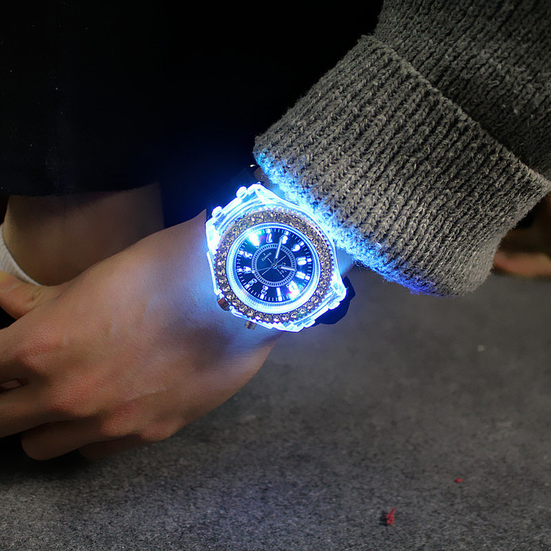 LED Luminous Silicone Watch for Kids & Adults Fashion Rhinestone Clock with Flashing Lights