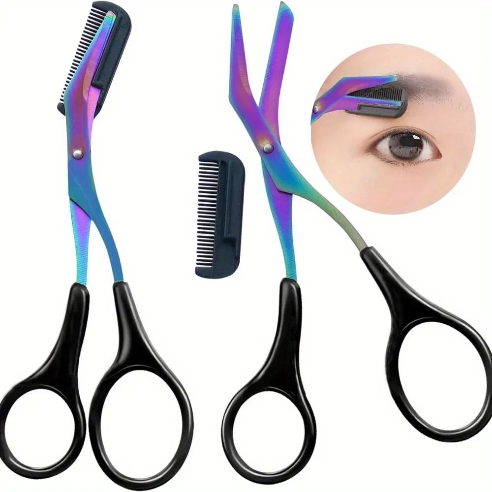 Professional Stainless Steel Eyebrow Trimmer Scissors with Precision Comb