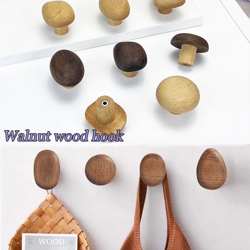 Natural Wooden Wall Mounted Coat Hooks Minimalist Entryway Key Hanger
