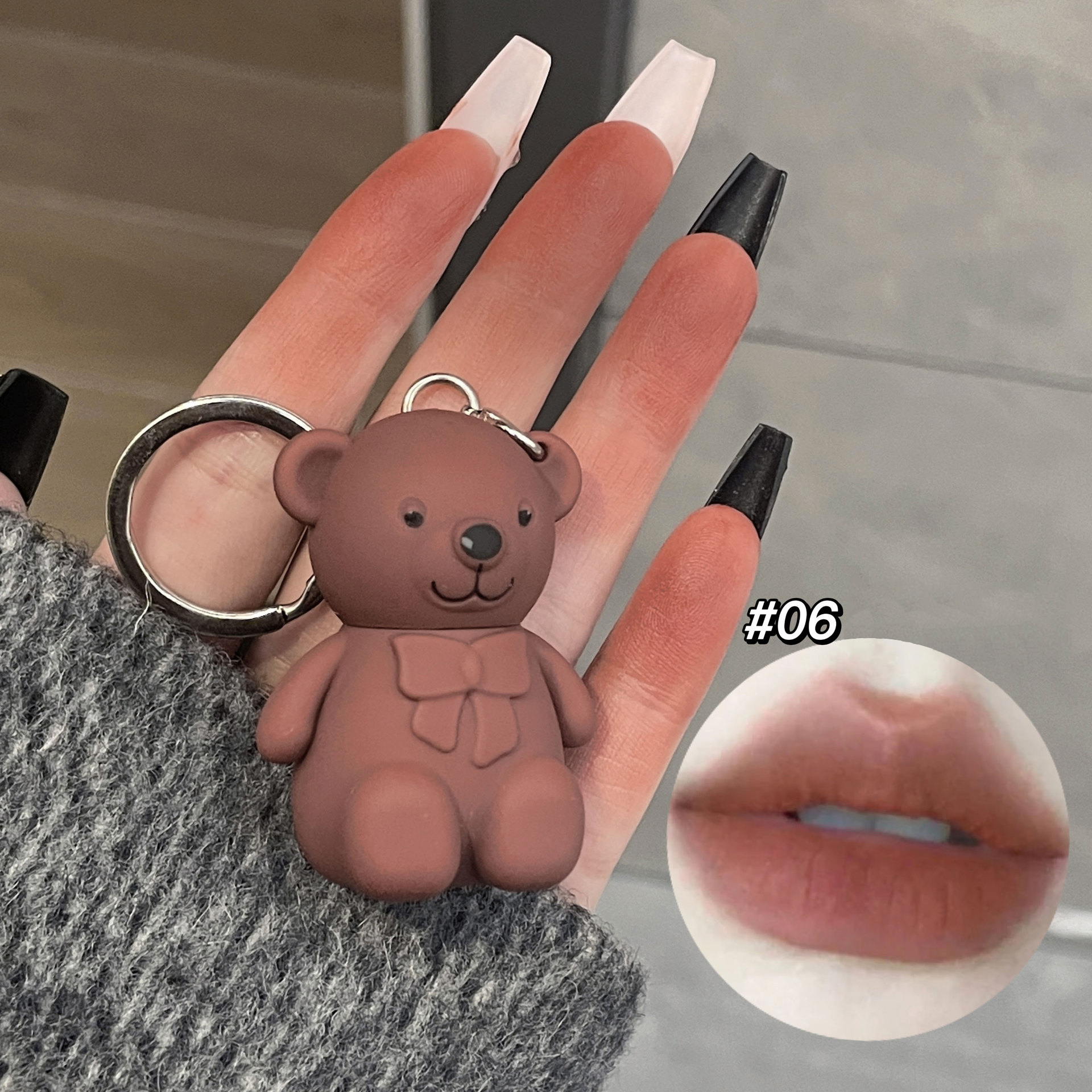 Keychain Mirror Lip Gloss, Cute Bear Jelly Liquid Lipstick, Waterproof Tinted Lip Glaze, Non-stick Cup, Makeup Cosmetic