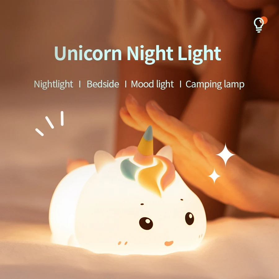 Silicone Patting Lamp Unicorn LED Rechargeable Night Lamp with Remote Control, Dimmable Bedside Bedroom Mood Light