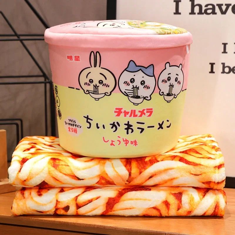 Bucket Instant Noodles Plush Pillow with Hidden Blanket – Ramen Stuffed Cushion Gift