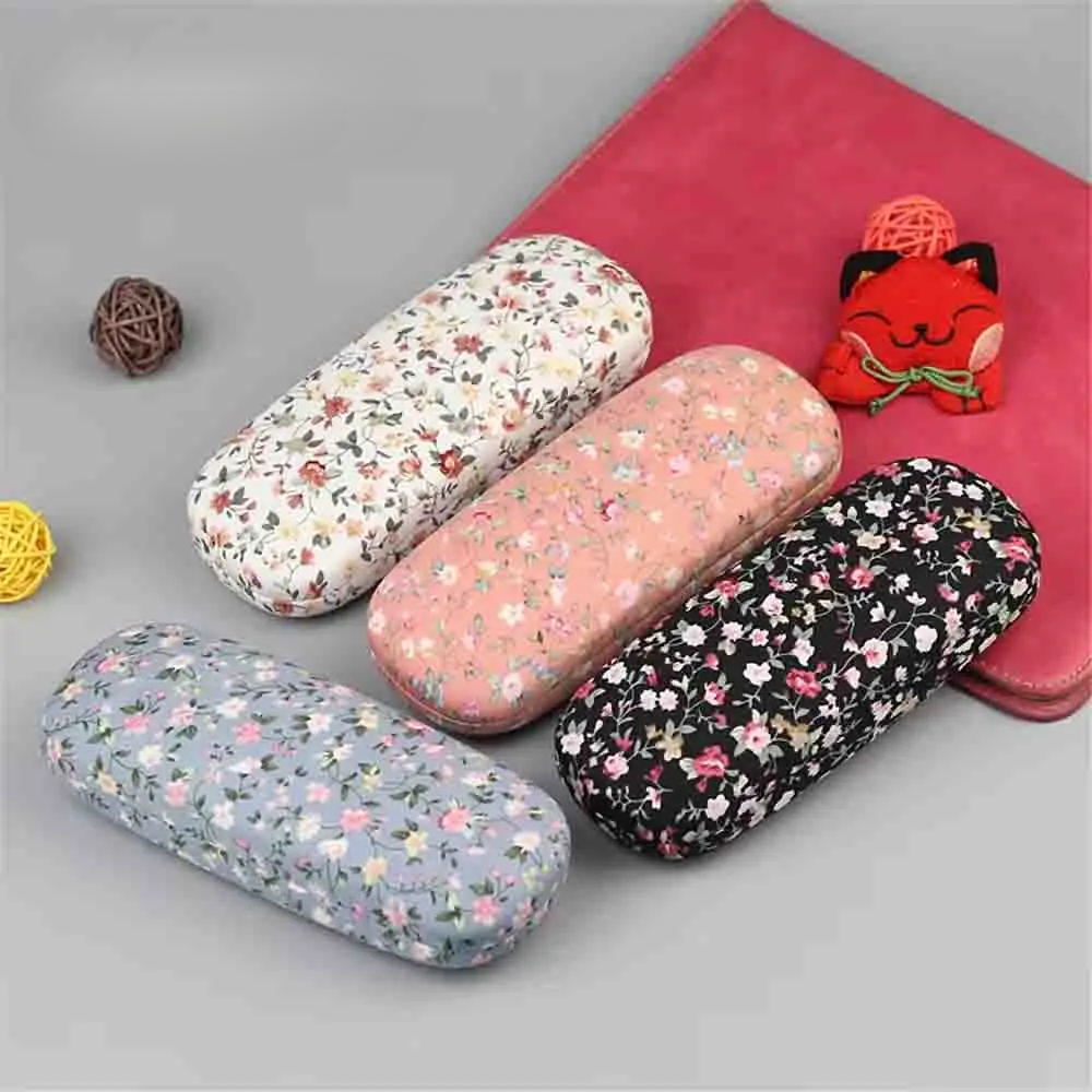 Printed Cloth Retro Floral Sunglasses Case, Hard Eyewear Protector, Women Optical Glasses Storage Case