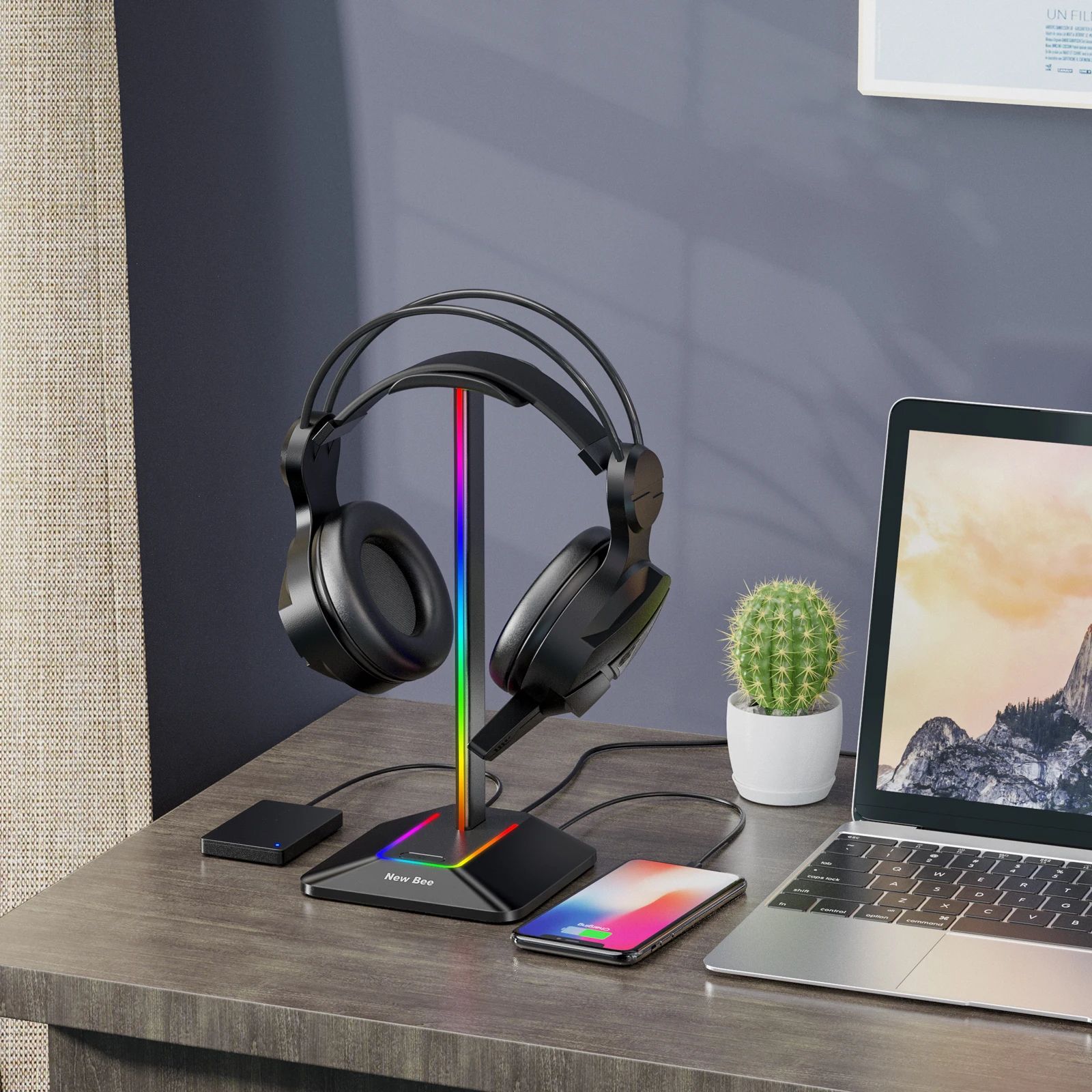 RGB Gaming Headphone Stand with USB