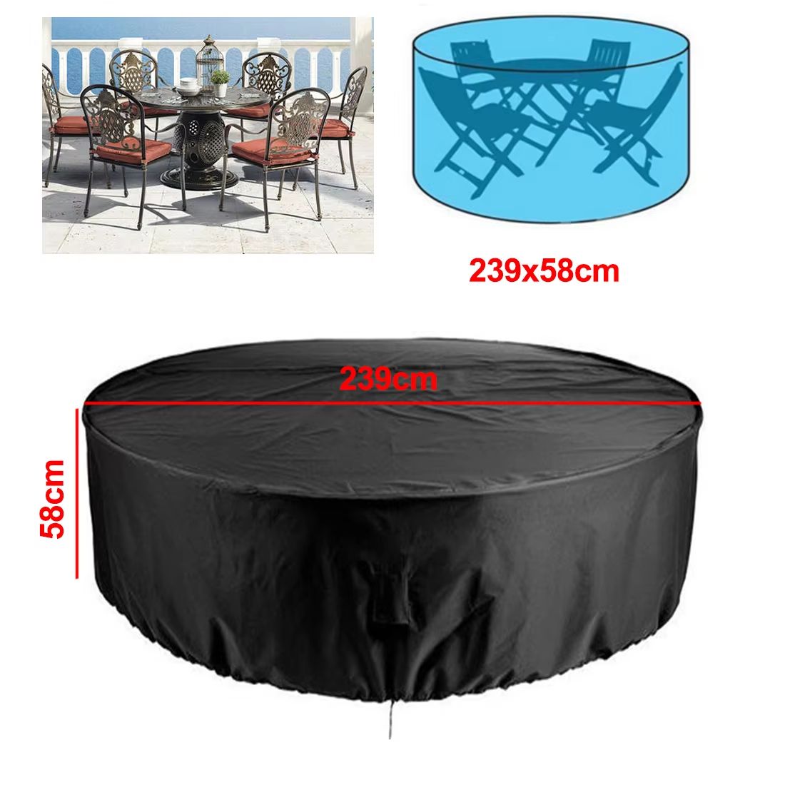 Waterproof Round Patio Table Cover (Multiple Sizes) Outdoor Garden Furniture Protector for Table and Chair Sets