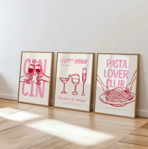 Cin Cin Cheers Cocktail Wall Art Pink Italian Food & Happy Hour Kitchen Print