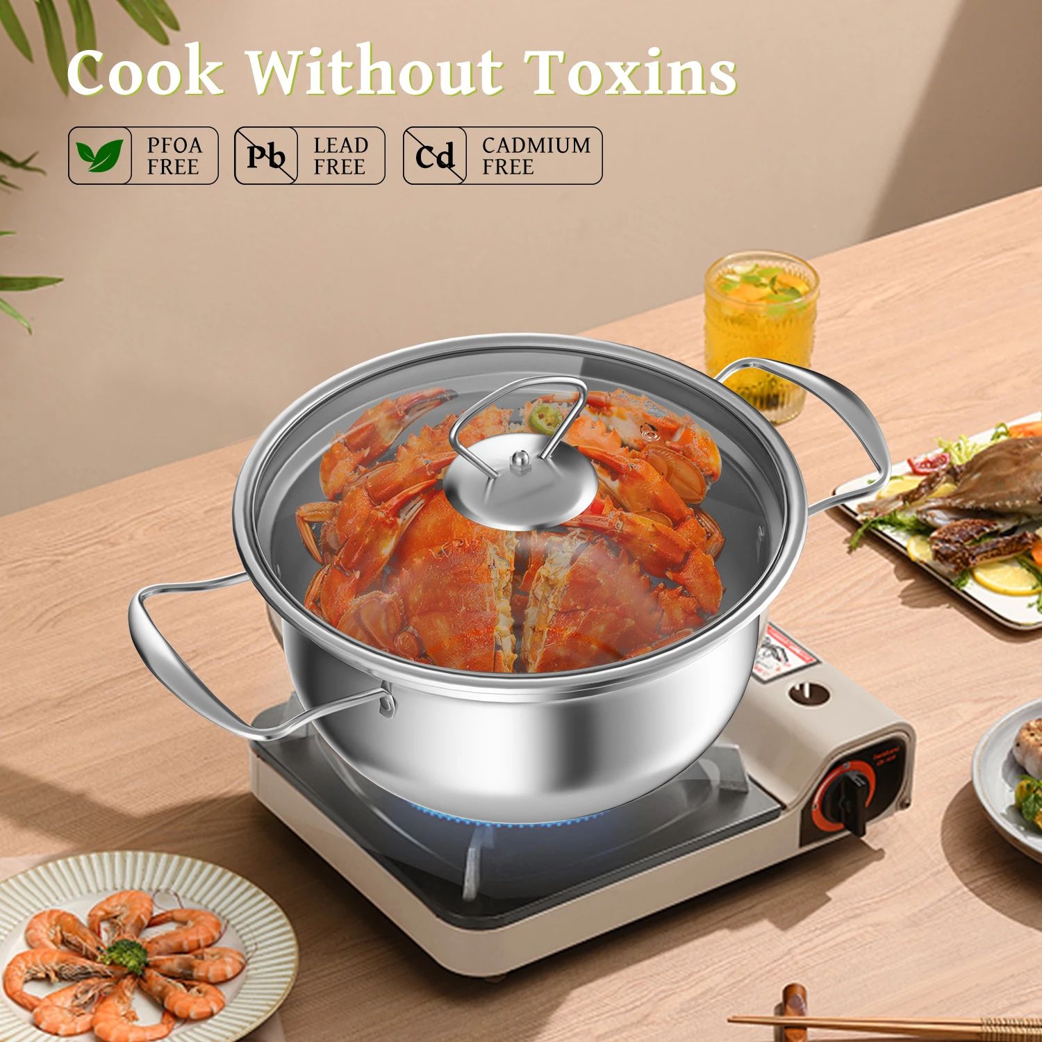 15 Pcs Stainless Steel Cookware Set – Nonstick Pots & Pans with Frying Pan, Wok & Stew Pot, Durable Kitchen Set