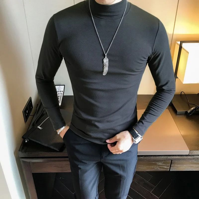 Mens Slim Fit Turtleneck Shirt Long Sleeve Stretch Base Layer Pullover