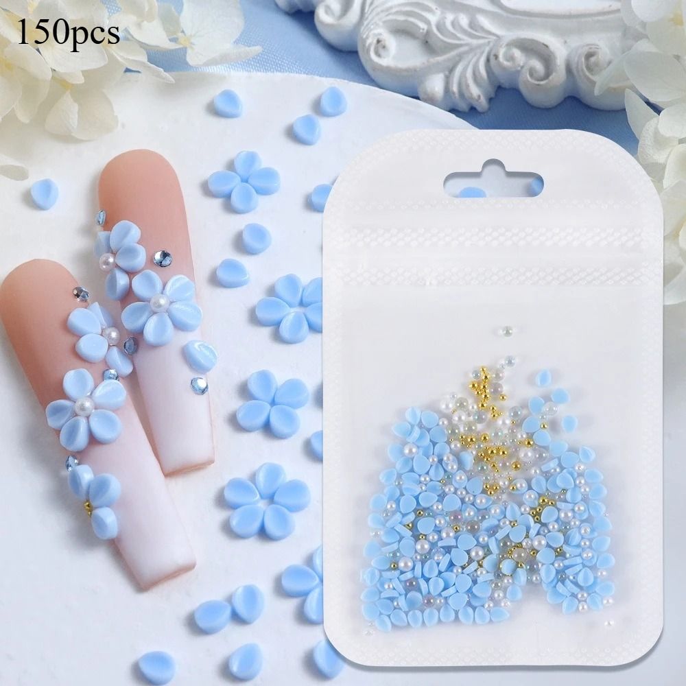 150pcs 3D Nail Art Charm Kit with Acrylic Petals and Rhinestones
