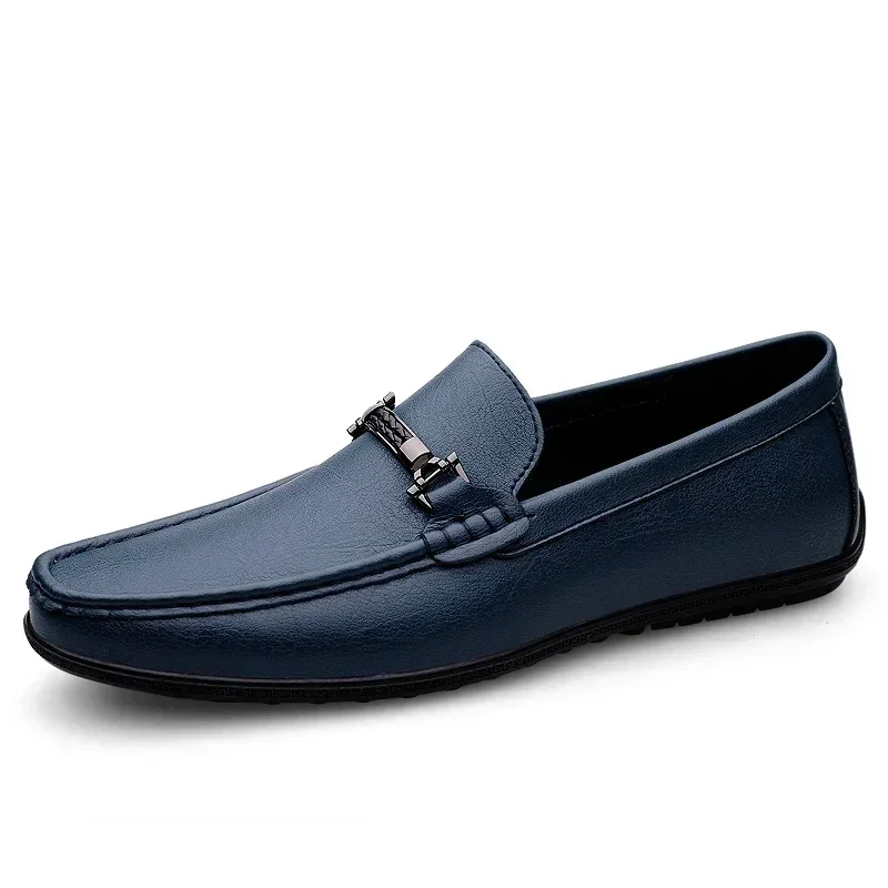 New Casual Men Slip-On Shoes, Luxury Leather Blue Loafers, Handmade Business Driving Flats