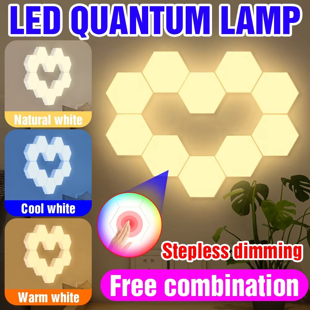 Modular Hexagon LED Wall Lights – USB-Powered Touch Dimming Night Light Panels for Bedroom & Creative Decor