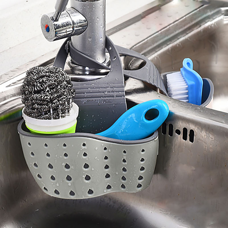 Adjustable Home Storage Drain Basket Kitchen Sink Holder Soap Sponge Shelf Hanging Drain Basket Bag Kitchen Accessories