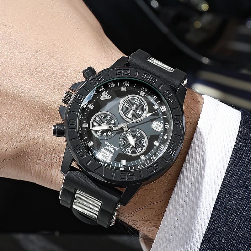 Refined Sport Luxe Silicone Quartz Watch with Faux Three-Eye Dial Design