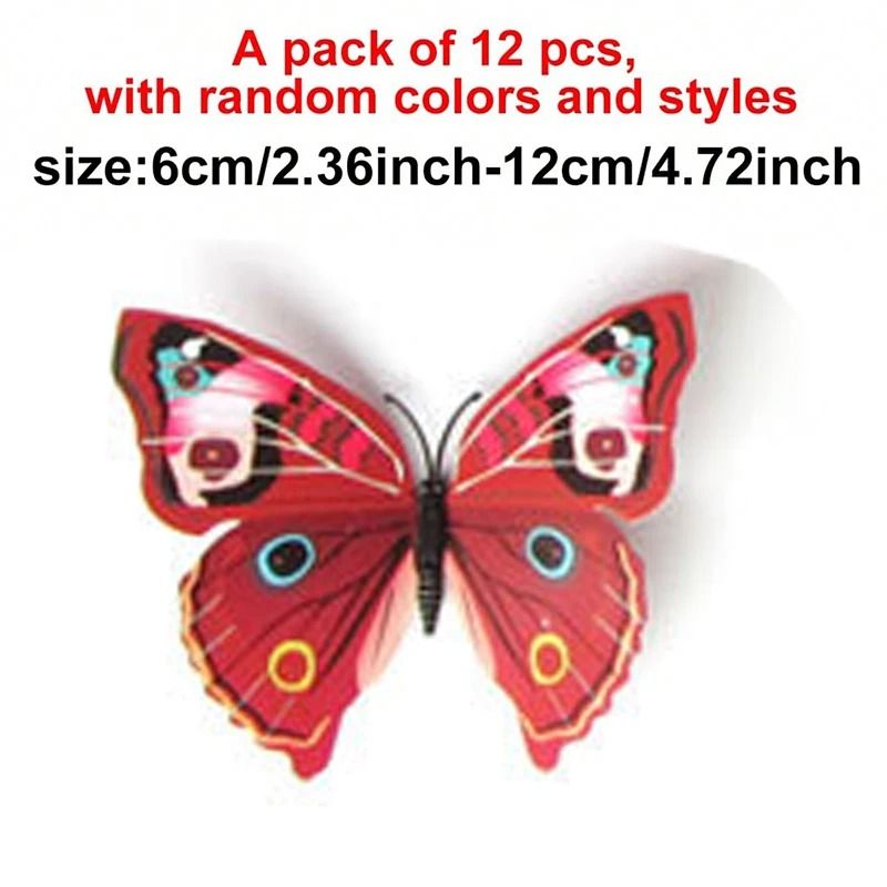 12Pcs 3D Butterfly Wall Decals | Magnetic PVC Simulated Butterflies | Creative DIY Home & Refrigerator Decor