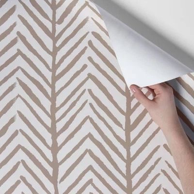 Peel and Stick Wallpaper, Threshold Herringbone Stripe, Neutral Tan, Washable Surface