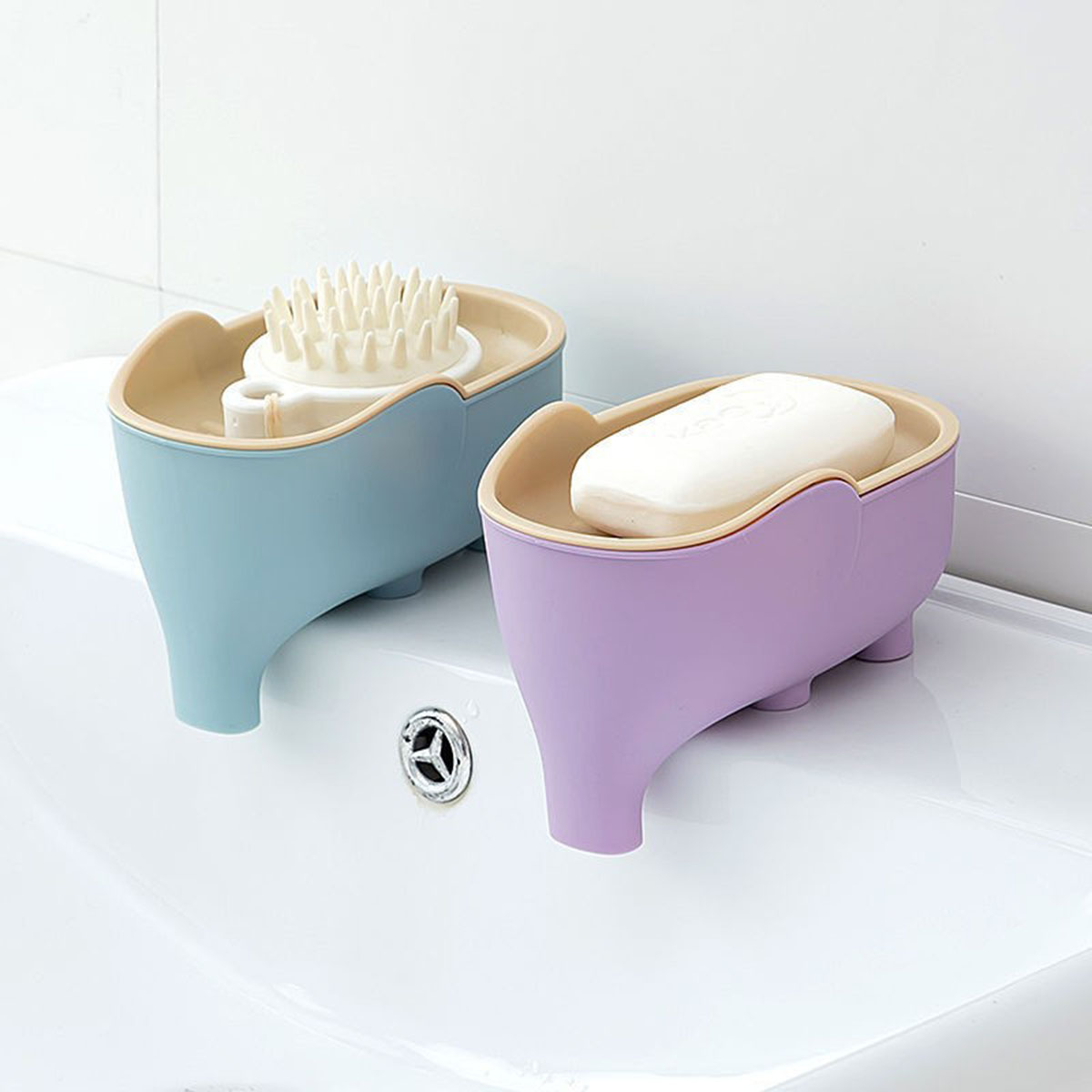 Creative Double Layer Soap Box Elephant Bathroom Accessories for Children Students Waterproof Drain Rack