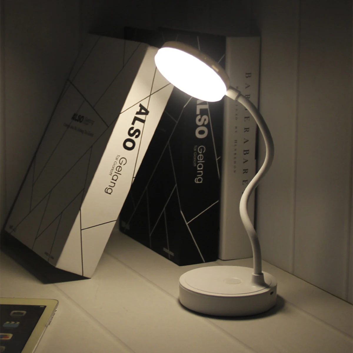 Portable LED Desk Lamp, USB Plug-in Table Light with 3 Color Stepless Dimming & Eye Protection for Bedroom & Bedside Use