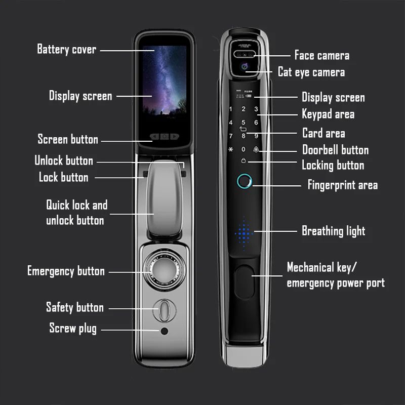 Tuya Wi-Fi Face Recognition Door Lock with Camera & Video Intercom - Smart Home Security Lock