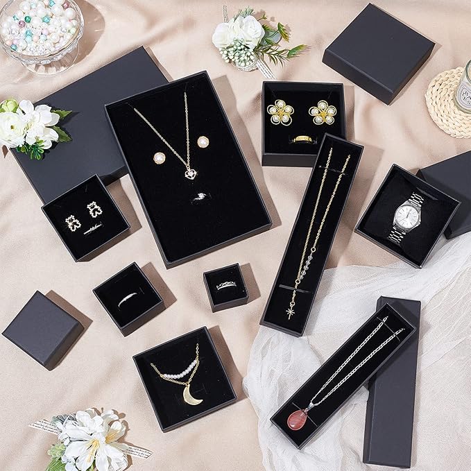 Black Square Jewelry Organizer Display Box for Engagement Ring Earring Necklace Brooch Bracelet Gift Packaging