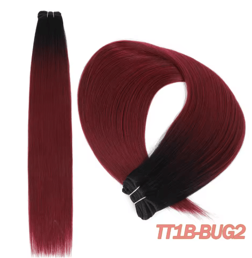 32-Inch Ombre Straight Synthetic Hair Bundle, 200g High-Temperature Fiber (27/613, Brown, Grey, M618)