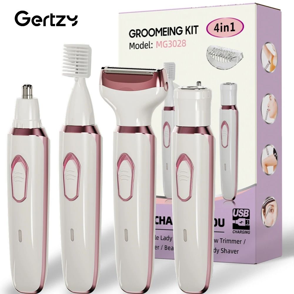 Rechargeable 4 in 1 Electric Razor for Women Face Nose Legs Underarm and Bikini Trimmer