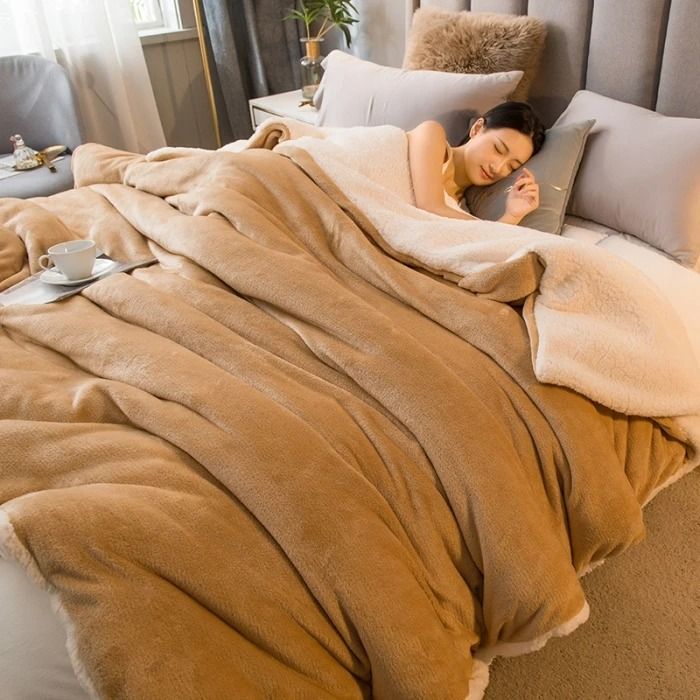 Wool Throw Blanket Keep Warm Winter Bed Blankets Double Sided Queen Duvet