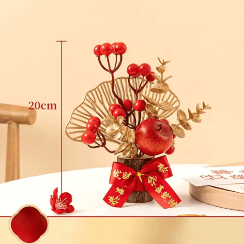 Chinese Artificial Red Berry Plant Pot for Good Luck Decor