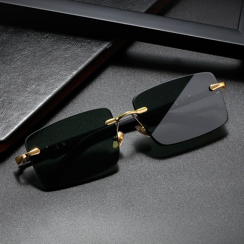 Retro Sunglasses for Men & Women Fashion Rimless Designer Eyewear with Cutting Lens Frameless Eyeglasses