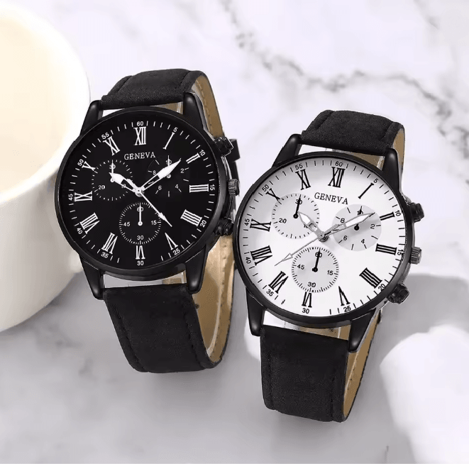 Couple Leather Quartz Watch Set Simple Casual Dial