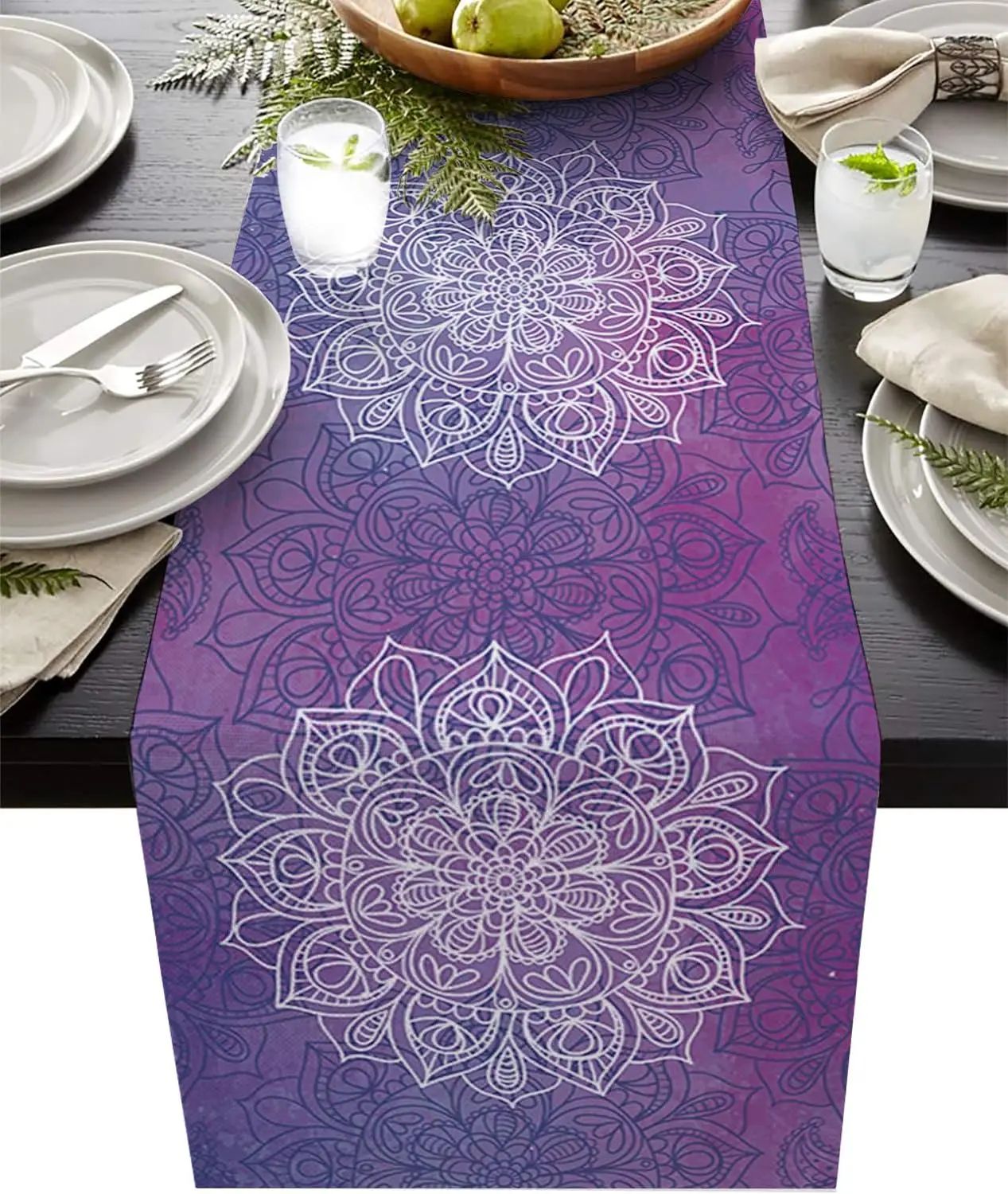 Boho Mandala Linen Table Runner Farmhouse Dining Table Decor for Stylish Home Settings