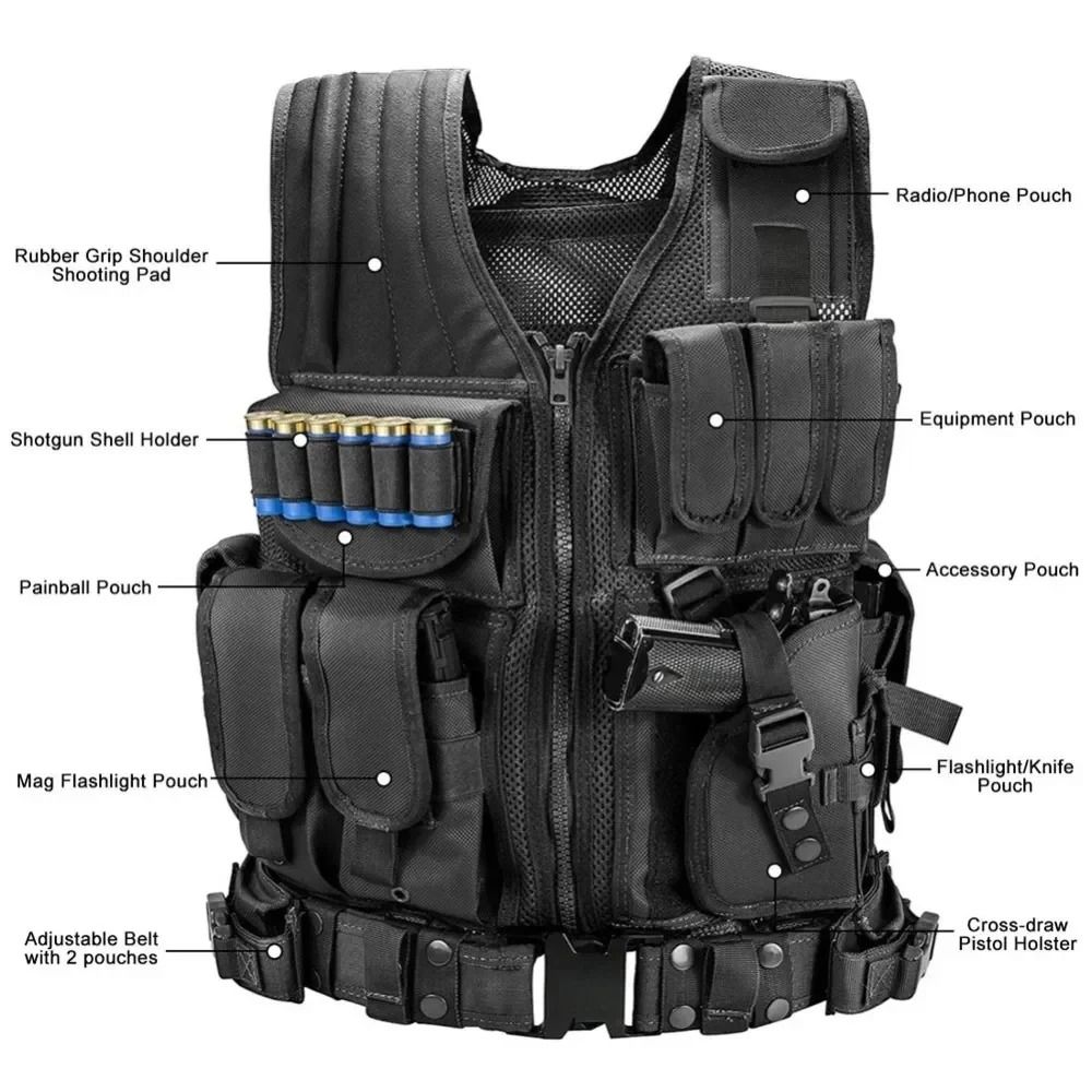 Tactical Vest Multi Pocket Jungle Combat Body Armor Security Vest Hunting Outdoor