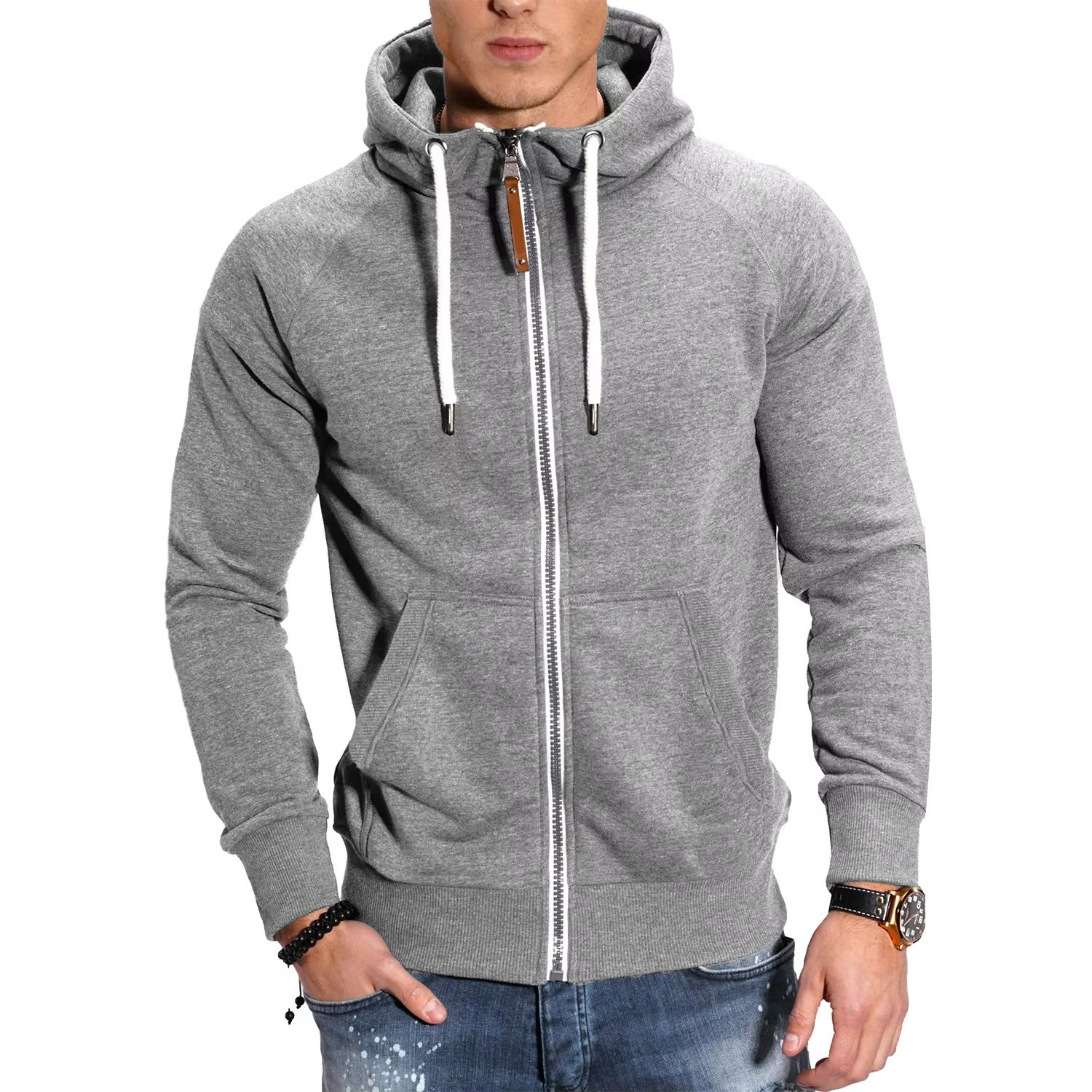 Men's High Neck Zipper Hoodie Long Sleeve Pullover Sweatshirt Jacket