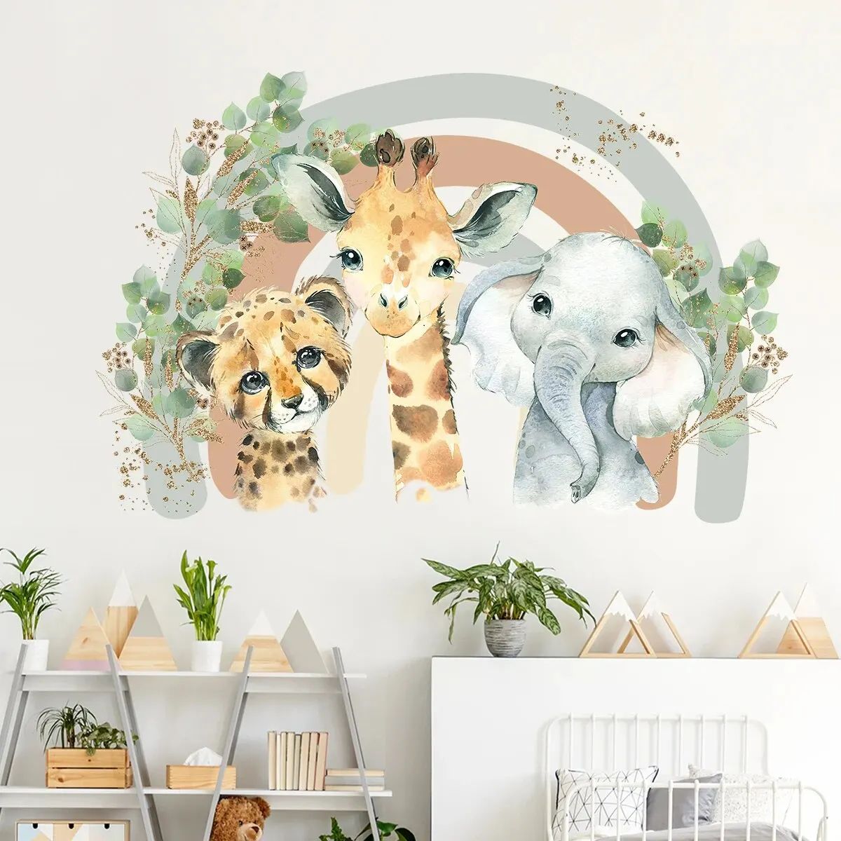 Cute Cartoon Animal Wall Stickers Rainbow Kids Room Decals