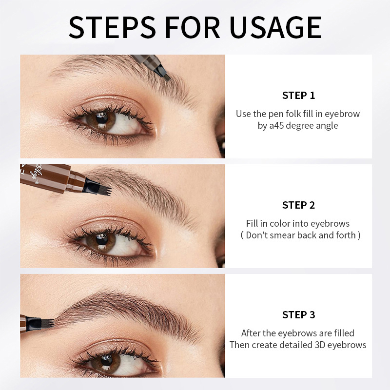 Water-resistant four-end eyebrow pencil, non-smudged, long-lasting