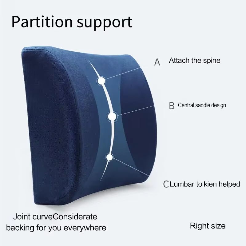 Memory Foam Lumbar Support Pillow – Ergonomic Car Seat & Office Chair Cushion with Breathable Mesh Cover