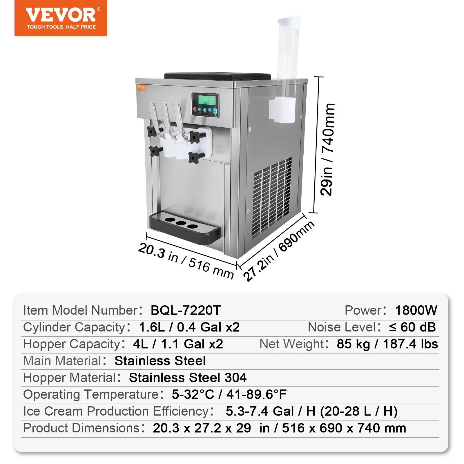 Commercial Soft Serve Ice Cream Machine with Touch Screen Auto Clean and Pre Cooling
