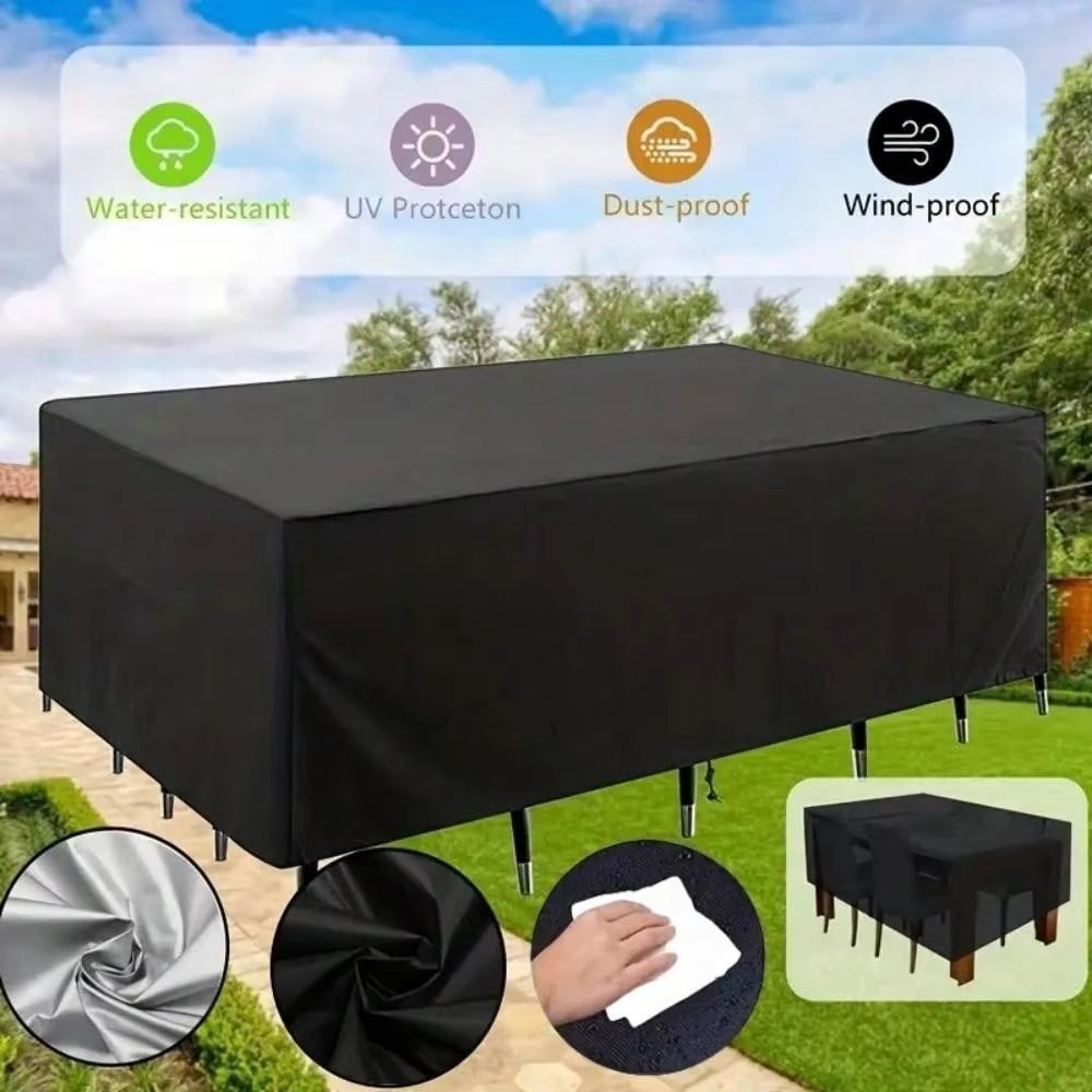 Heavy Duty Rectangular Waterproof Patio Table Cover for Outdoor Dining Table and Chair Sets (Canvas-Style)