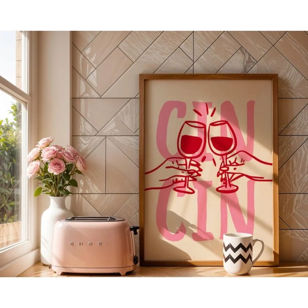 Cocktail Wall Art Pink Kitchen Poster Italian Food Canvas for Happy Hour Decor