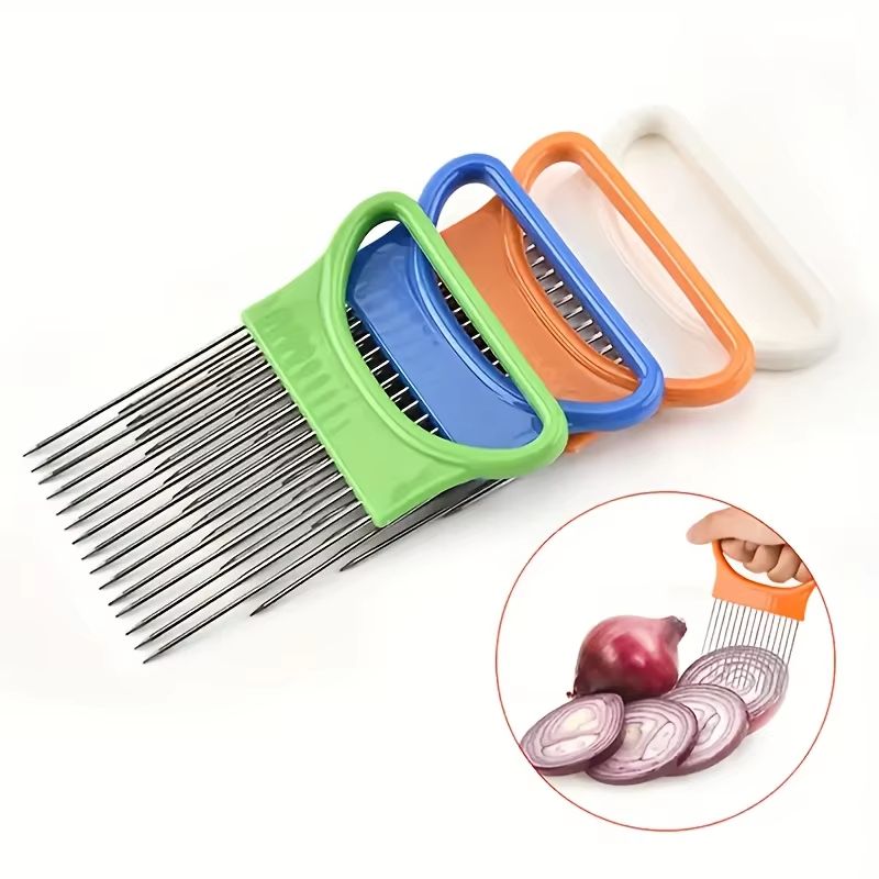Stainless Steel Onion Cutter Holder Food Slicer Assistant Vegetable Cutting Fork Kitchen Gadget