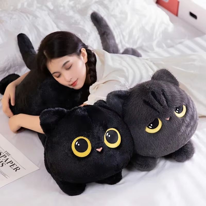 20in Black Cat Plush Pillow Cute Stuffed Animal Cushion for Kids and Cat Lovers