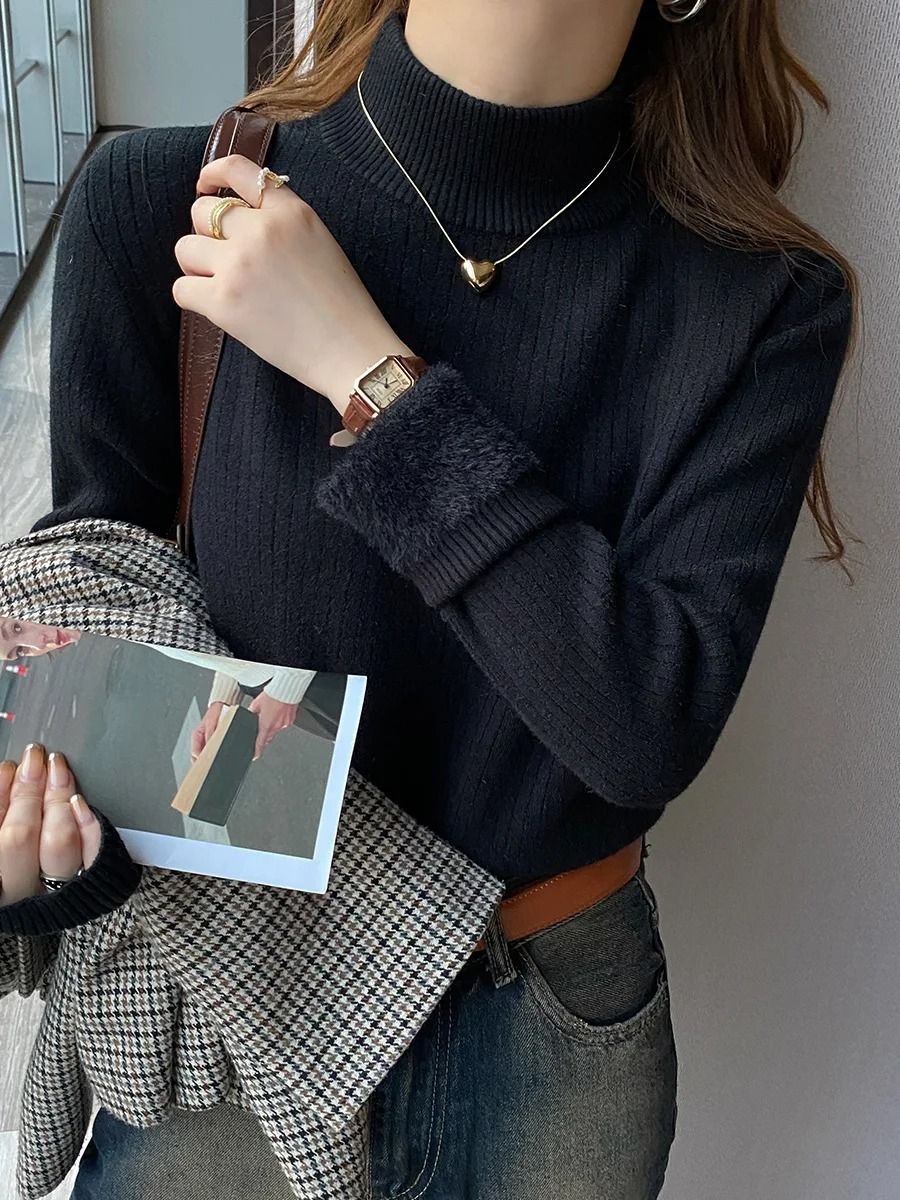 Women Thermal Turtleneck Sweater with Velvet Lining