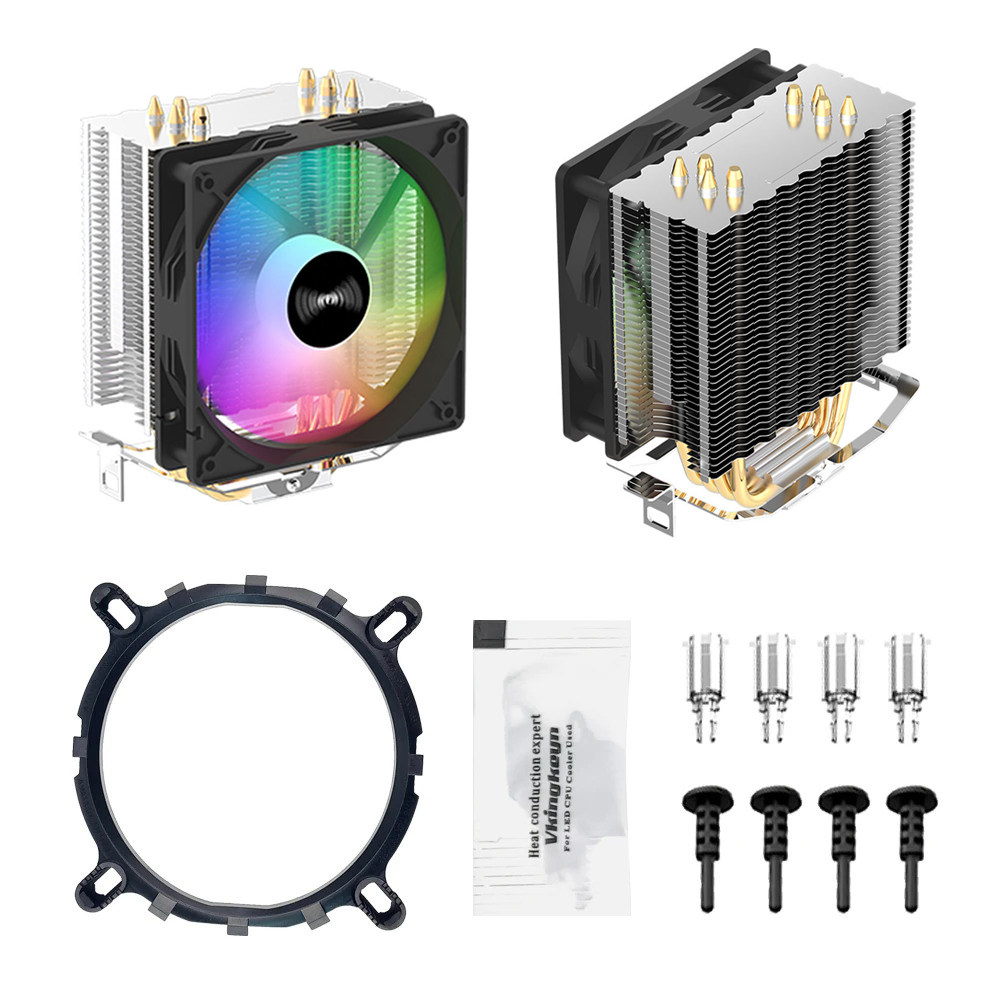 CPU Cooler with 4 Heat Pipes, 3PIN PWM Silent RGB Fan, Compatible with Intel & AMD