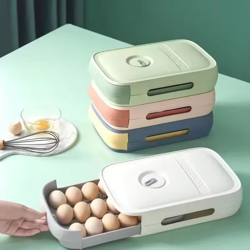 Space-Saver Rolling Egg Organizer - Large Capacity Stackable Fridge Storage Box