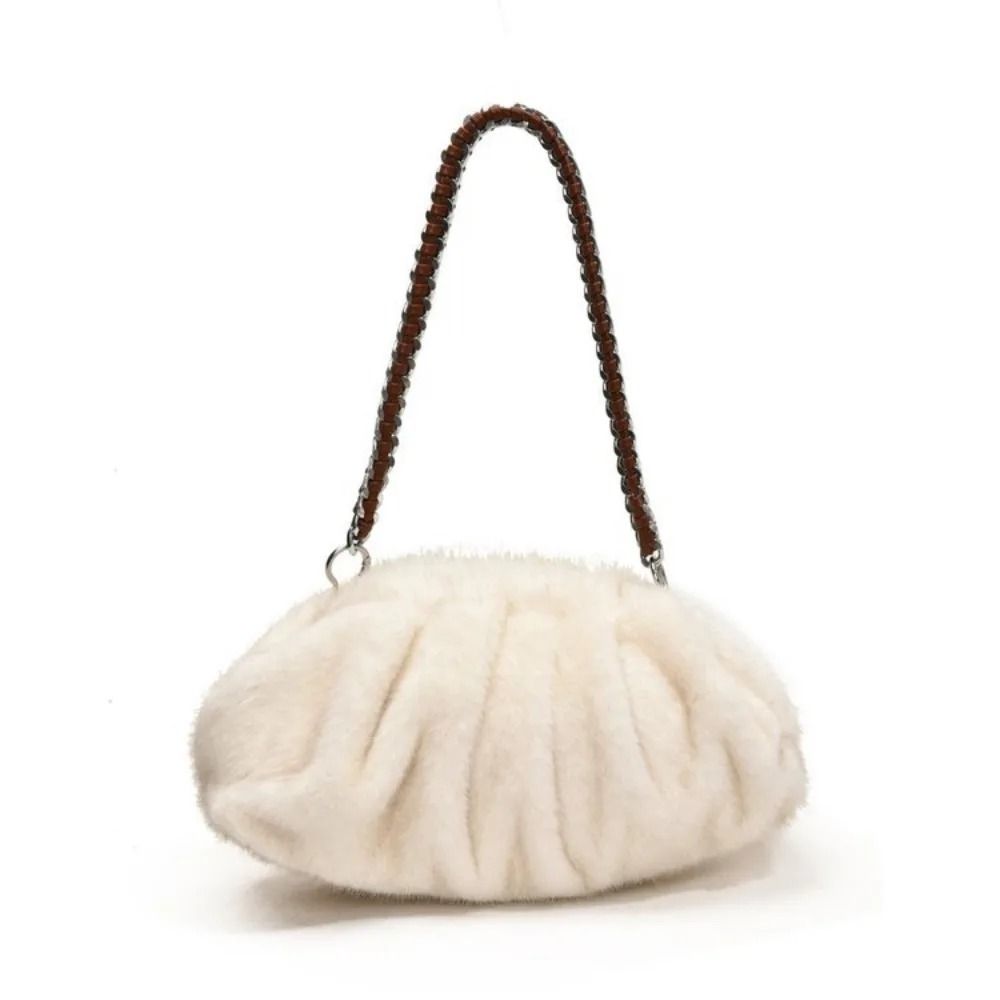 Trendy Soft Faux Fur Pleated Hobo Bag