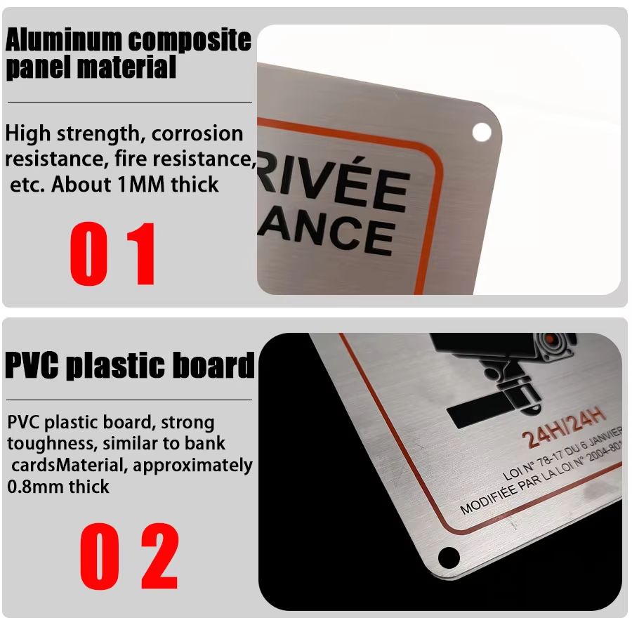 Premium French Aluminum Alloy Private Property Video Surveillance Sign